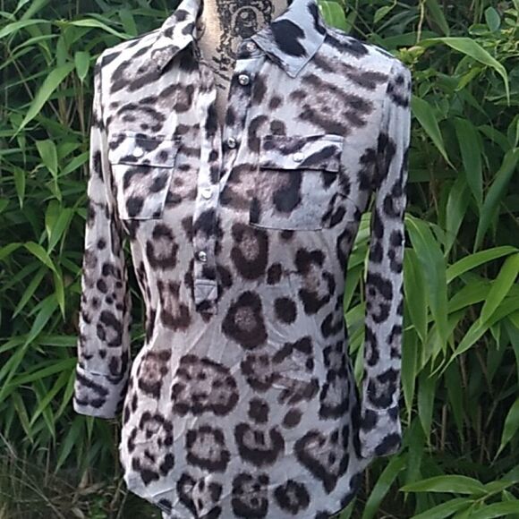 INC International Concepts sheer animal print button up blouse - Picture 1 of 14